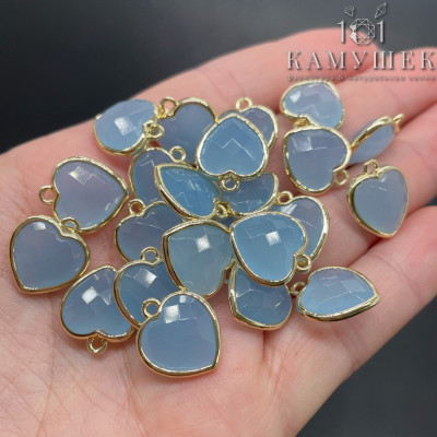 Подвеска сердце огранка кварц голубой тонированный, цвет золото 13х15