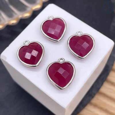 Подвеска сердце огранка кварц розовый тонированный, цвет серебро 13х15 мм