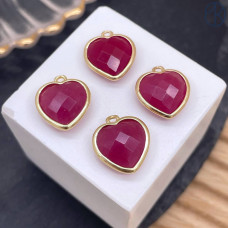 Подвеска сердце огранка кварц розовый тонированный, цвет золото 13х15 мм