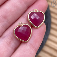 Подвеска сердце огранка кварц розовый тонированный, цвет золото 13х15 мм