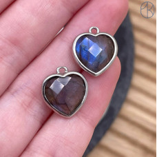 Подвеска сердце огранка лабрадор, цвет серебро 13х15