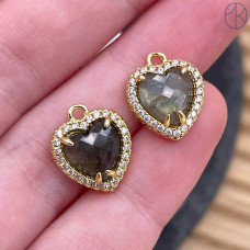 Подвеска сердце огранка лабрадор, цвет золото 12 мм