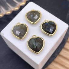 Подвеска сердце огранка лабрадор, цвет золото 13х15