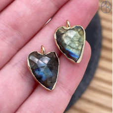 Подвеска сердце огранка лабрадор, цвет золото 17х12 мм