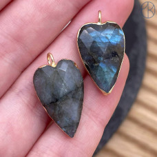 Подвеска сердце огранка лабрадор, цвет золото 18х13 мм