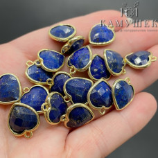 Подвеска сердце огранка лазурит, цвет золото 13х15