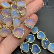 Подвеска сердце огранка лунный камень имитация, цвет золото 13х15