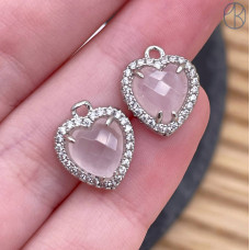 Подвеска сердце огранка розовый кварц, цвет серебро 12 мм