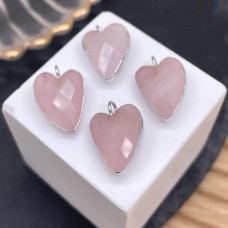 Подвеска сердце огранка розовый кварц, цвет серебро 17х12 мм