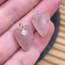 Подвеска сердце огранка розовый кварц, цвет серебро 17х12 мм