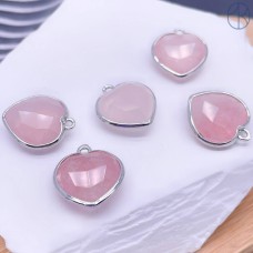 Подвеска сердце огранка розовый кварц, цвет серебро 18х16