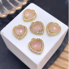 Подвеска сердце огранка розовый кварц, цвет золото 12 мм