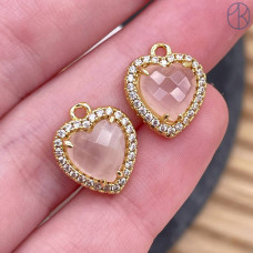 Подвеска сердце огранка розовый кварц, цвет золото 12 мм