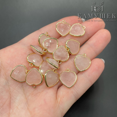 Подвеска сердце огранка розовый кварц, цвет золото 13х15