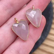 Подвеска сердце огранка розовый кварц, цвет золото 17х12 мм