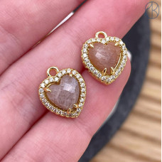 Подвеска сердце огранка солнечный камень, цвет золото 12 мм