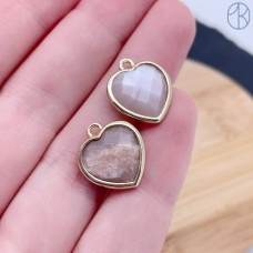 Подвеска сердце огранка солнечный камень, цвет золото 13х15