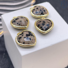 Подвеска сердце огранка Яшма далматиновая, цвет золото 12х13 мм