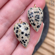 Подвеска сердце огранка яшма далматиновая, цвет золото 18х13 мм