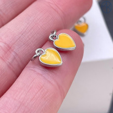  Подвеска сердце оранжевая эмаль, цвет серебро 9 мм 