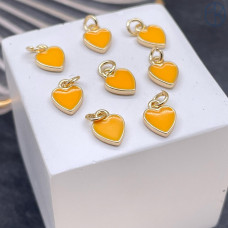 Подвеска сердце оранжевая эмаль, цвет золото 9 мм 