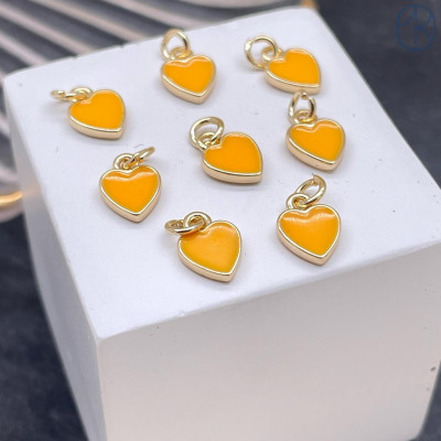 Подвеска сердце оранжевая эмаль, цвет золото 9 мм 