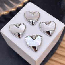 Подвеска сердце перламутр, цвет серебро 14 мм