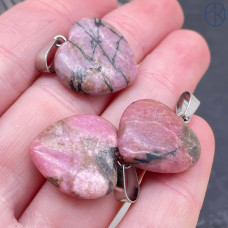 Подвеска Сердце Родонит, цвет серебро 20х20 мм