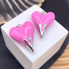 Подвеска сердце розовая эмаль, цвет серебро 24х19 мм