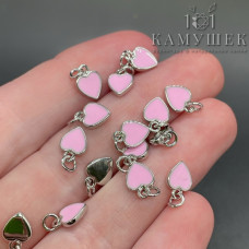 Подвеска сердце розовая эмаль, цвет серебро 9 мм 