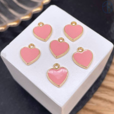 Подвеска сердце розовая эмаль, цвет золото 10 мм