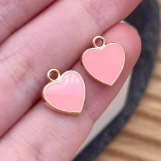 Подвеска сердце розовая эмаль, цвет золото 10 мм