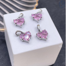 Подвеска Сердце розовые цирконы, цвет серебро 10х11 мм 