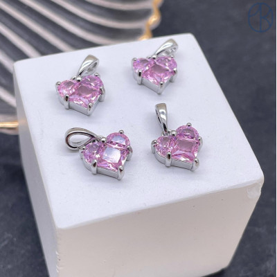 Подвеска Сердце розовые цирконы, цвет серебро 10х11 мм 
