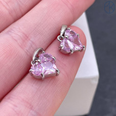 Подвеска Сердце розовые цирконы, цвет серебро 10х11 мм 