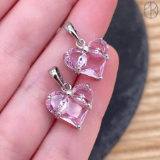 Подвеска сердце розовые цирконы, цвет серебро 14,5х14 мм