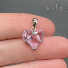 Подвеска сердце розовые цирконы, цвет серебро 14,5х14 мм