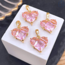 Подвеска сердце розовые цирконы, цвет золото 14,5х14 мм