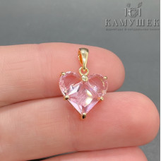 Подвеска сердце розовые цирконы, цвет золото 14,5х14 мм