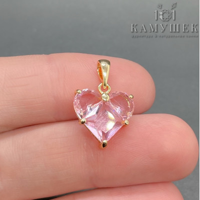 Подвеска сердце розовые цирконы, цвет золото 14,5х14 мм