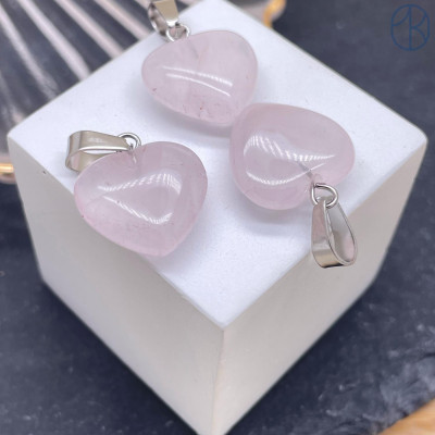 Подвеска Сердце Розовый кварц, цвет серебро 16х16 мм