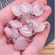 Подвеска Сердце Розовый кварц, цвет серебро 16х16 мм