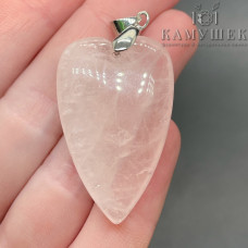 Подвеска сердце розовый кварц, цвет серебро 25х40 мм