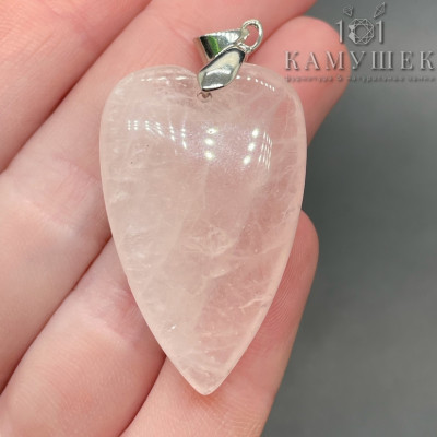 Подвеска сердце розовый кварц, цвет серебро 25х40 мм