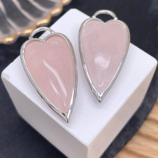 Подвеска сердце розовый кварц, цвет серебро 30х12 мм