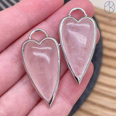 Подвеска сердце розовый кварц, цвет серебро 30х12 мм