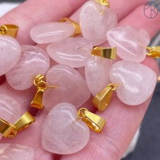 Подвеска сердце розовый кварц, цвет золото 16 мм