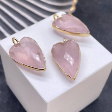 Подвеска сердце розовый кварц, цвет золото 20х13 мм