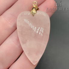 Подвеска сердце розовый кварц, цвет золото 25х40 мм