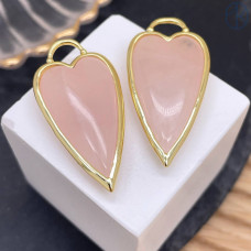 Подвеска сердце розовый кварц, цвет золото 30х12 мм